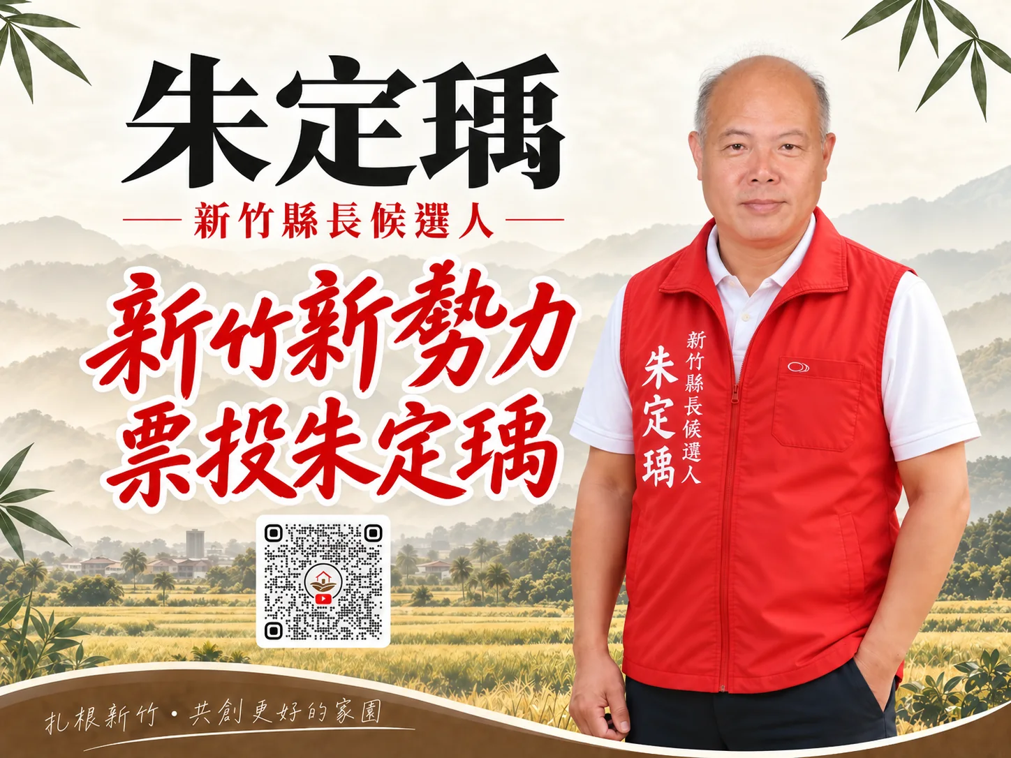 朱定瑀候選人形象海報,包含姓名、候選人身分與新竹新勢力標語