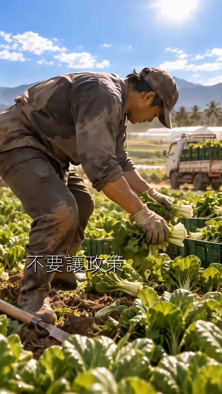 農民在田間整理蔬菜